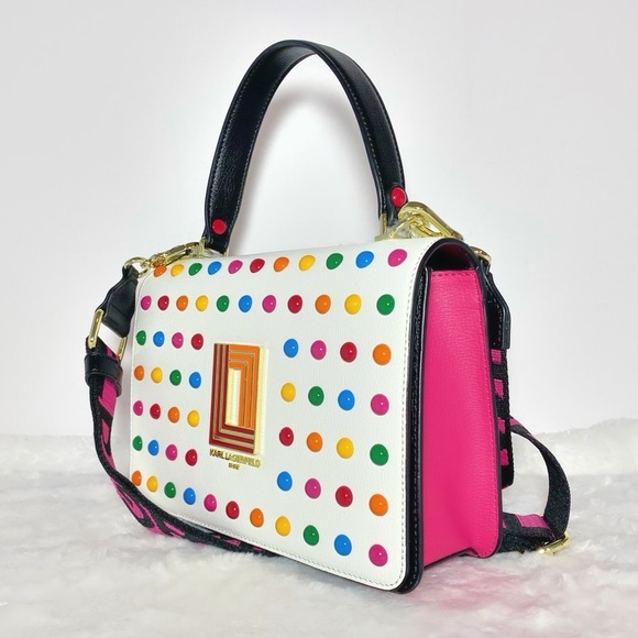 Karl Lagerfeld Paris Simone Leather Crossbody Multi Color Dots Purse Handbag NWT - Picture 6 of 11